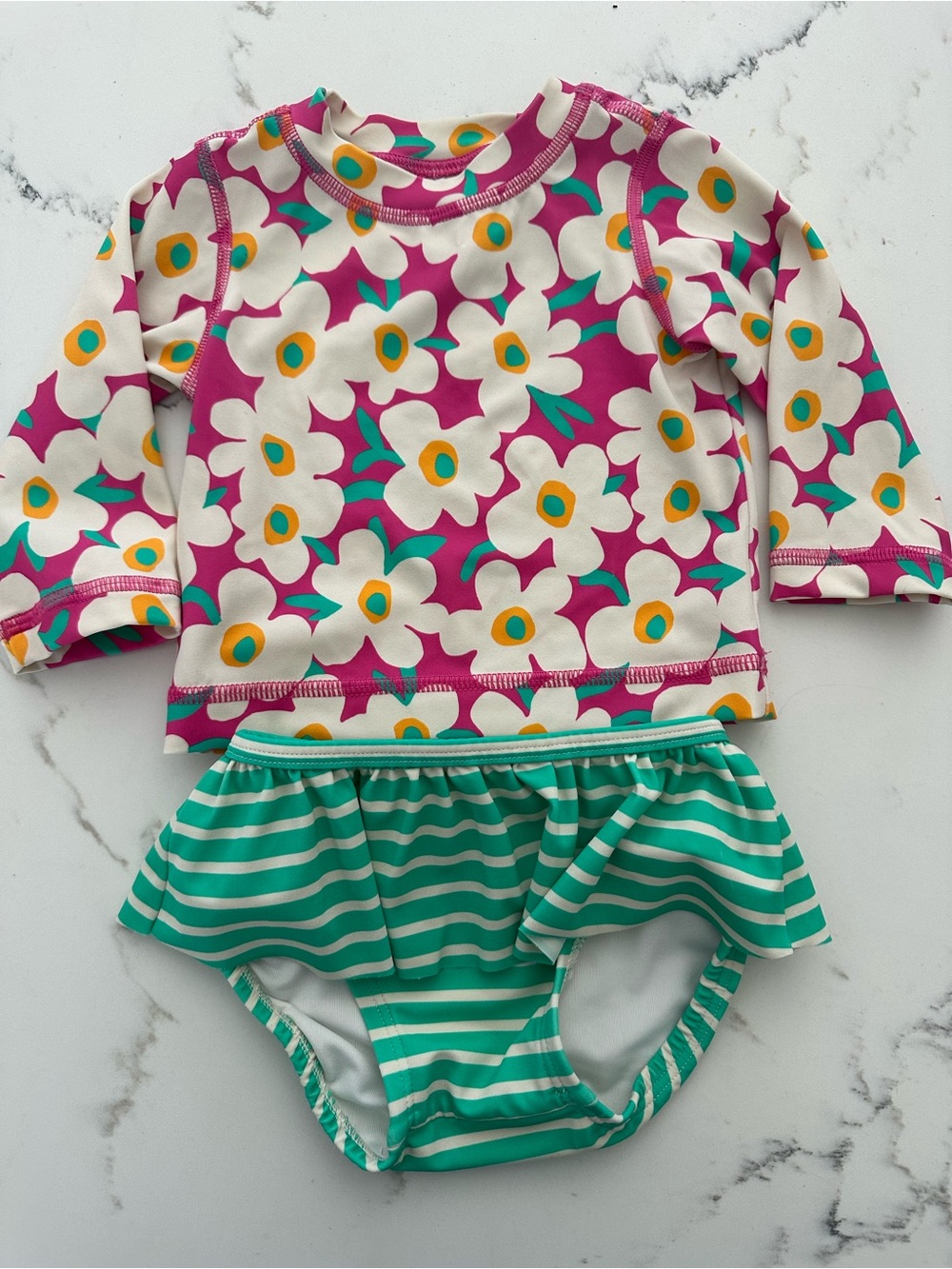 Baby Hanna Andersson Floral Long Sleeve Rash Guard Swim Set - Size 3-6 Months